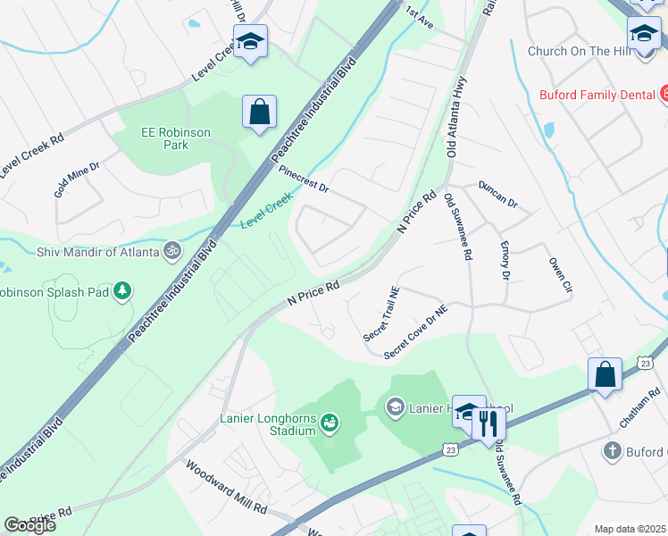 map of restaurants, bars, coffee shops, grocery stores, and more near 4718 McEver View Drive in Sugar Hill