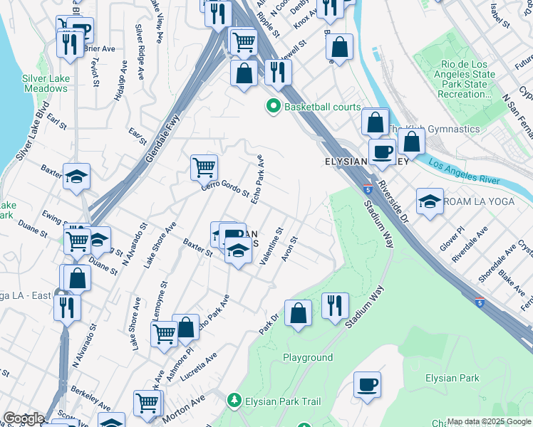 map of restaurants, bars, coffee shops, grocery stores, and more near 2235 Princeton Avenue in Los Angeles