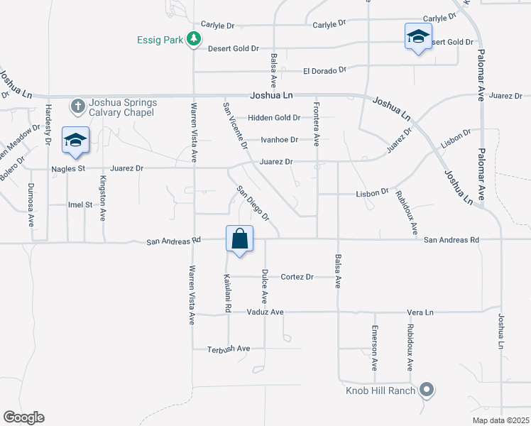 map of restaurants, bars, coffee shops, grocery stores, and more near San Diego Drive in Yucca Valley