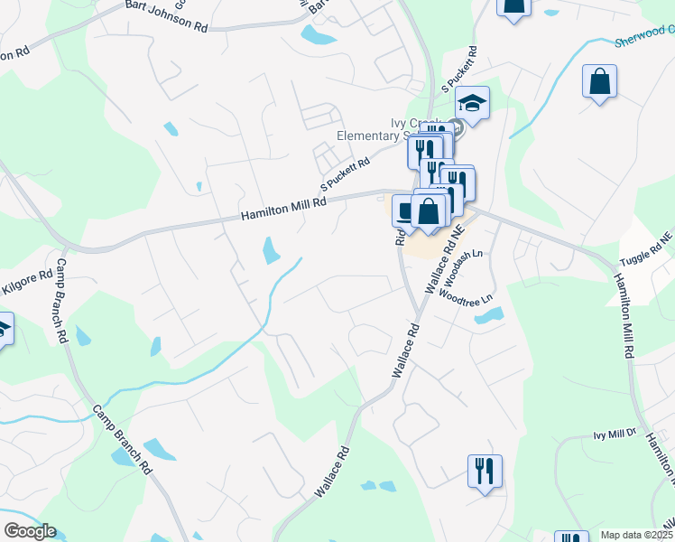 map of restaurants, bars, coffee shops, grocery stores, and more near 3206 Montauk Hill Drive in Buford
