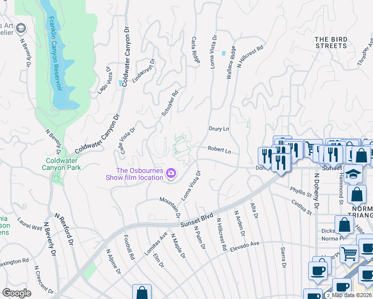map of restaurants, bars, coffee shops, grocery stores, and more near 905 Loma Vista Drive in Beverly Hills