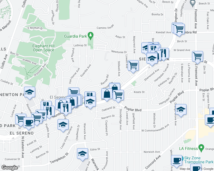 map of restaurants, bars, coffee shops, grocery stores, and more near 5321 Almont Street in Los Angeles