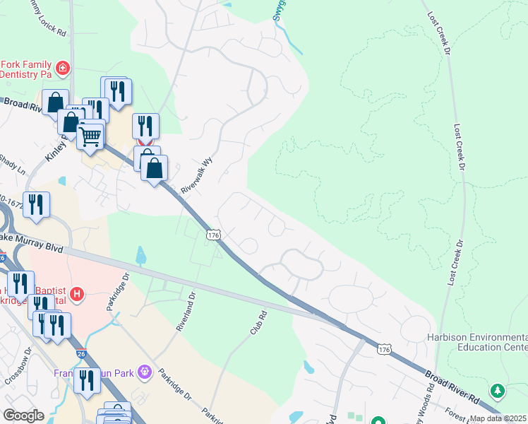 map of restaurants, bars, coffee shops, grocery stores, and more near 2 Fenlaw Court in Irmo