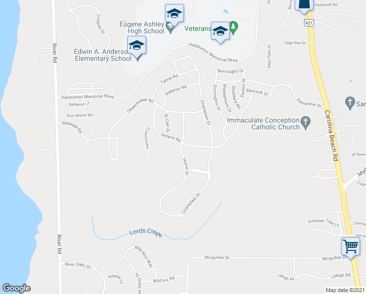 map of restaurants, bars, coffee shops, grocery stores, and more near 6941 Ontario Road in Wilmington