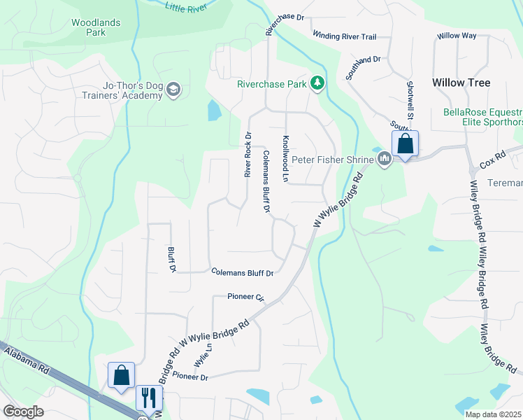 map of restaurants, bars, coffee shops, grocery stores, and more near 217 Colemans Bluff Dr in Woodstock