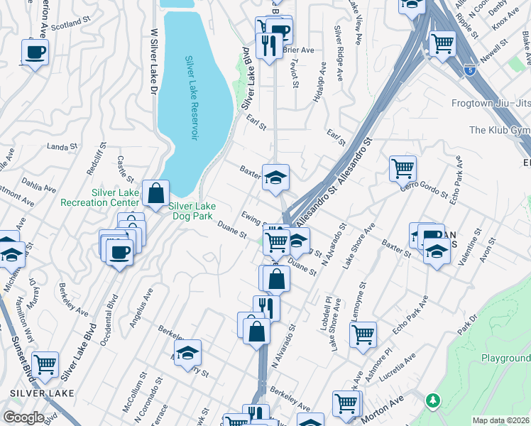 map of restaurants, bars, coffee shops, grocery stores, and more near 2234 1/2 Fargo Street in Los Angeles