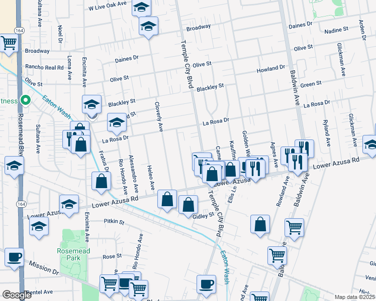map of restaurants, bars, coffee shops, grocery stores, and more near 4941 Ardsley Drive in Temple City