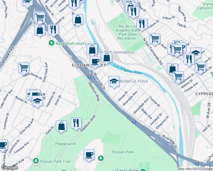 map of restaurants, bars, coffee shops, grocery stores, and more near 2334 Birkdale Street in Los Angeles