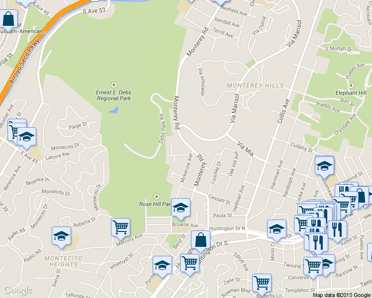 map of restaurants, bars, coffee shops, grocery stores, and more near 3909 Monterey Rd in Los Angeles