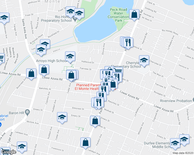 map of restaurants, bars, coffee shops, grocery stores, and more near 4822 Elrovia Avenue in El Monte