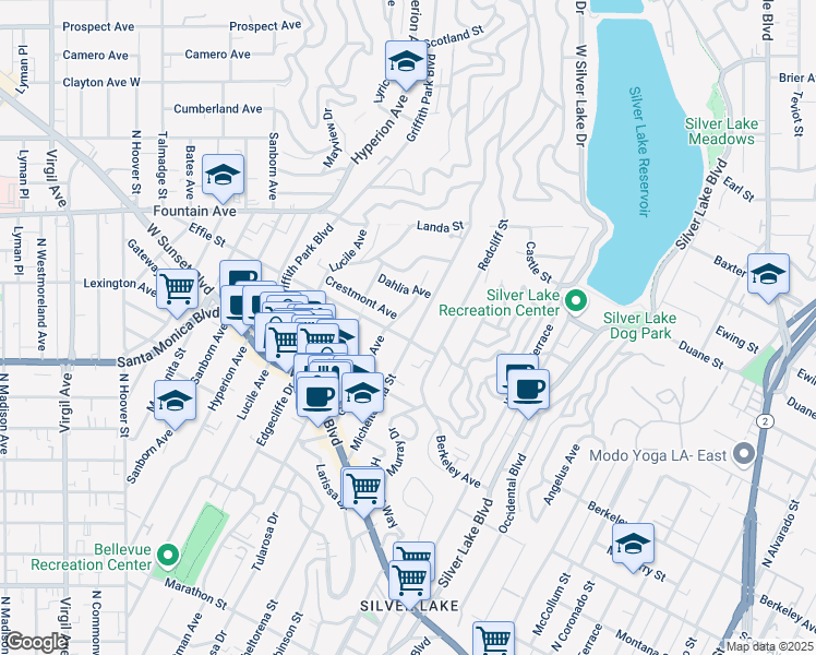 map of restaurants, bars, coffee shops, grocery stores, and more near in Los Angeles