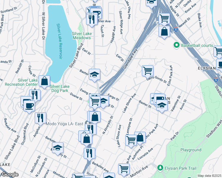 map of restaurants, bars, coffee shops, grocery stores, and more near 2024 Allesandro Street in Los Angeles
