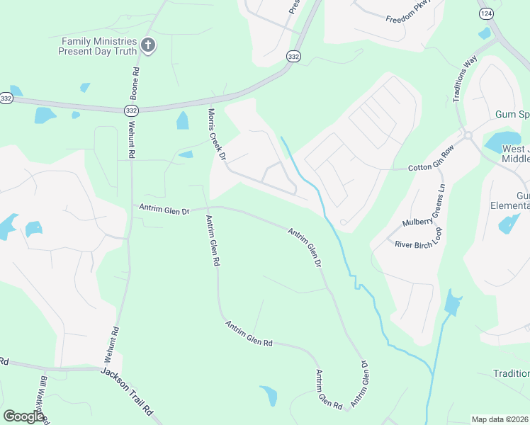 map of restaurants, bars, coffee shops, grocery stores, and more near 467 Antrim Glen Drive in Hoschton