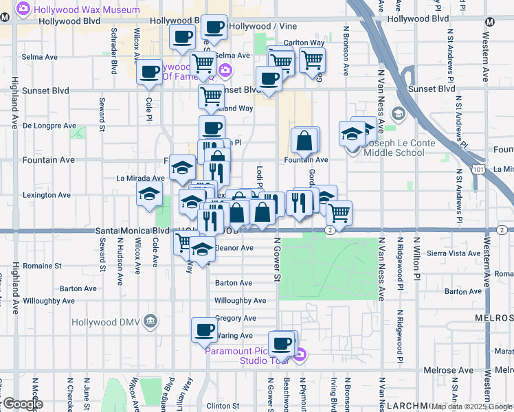 map of restaurants, bars, coffee shops, grocery stores, and more near 1143 Lodi Place in Los Angeles