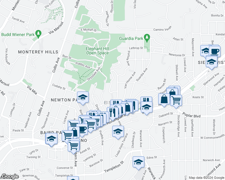 map of restaurants, bars, coffee shops, grocery stores, and more near 4018 Jennings Drive in Los Angeles