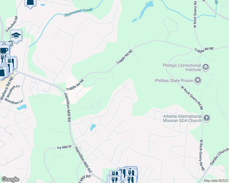 map of restaurants, bars, coffee shops, grocery stores, and more near 4070 Plantation Mill Drive in Buford