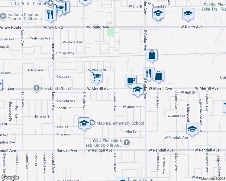 map of restaurants, bars, coffee shops, grocery stores, and more near 516 South Linden Avenue in Bloomington