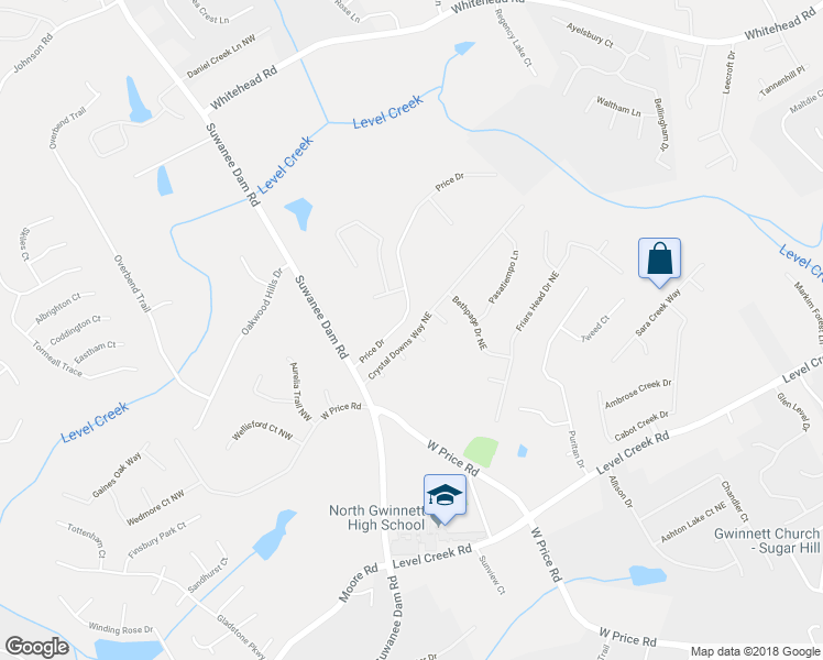 map of restaurants, bars, coffee shops, grocery stores, and more near 118 Crystal Downs Way Northeast in Suwanee