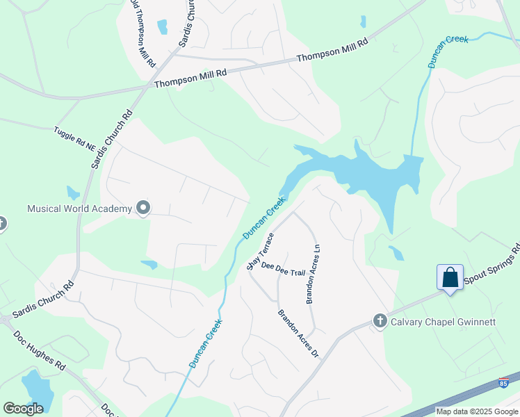 map of restaurants, bars, coffee shops, grocery stores, and more near 2540 Wyndham Park Drive Northeast in Buford