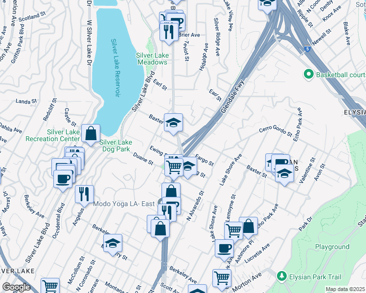 map of restaurants, bars, coffee shops, grocery stores, and more near 2004 Glendale Boulevard in Los Angeles