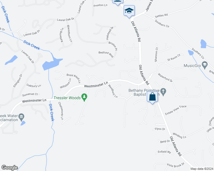 map of restaurants, bars, coffee shops, grocery stores, and more near 4710 Yorkshire Lane in Suwanee