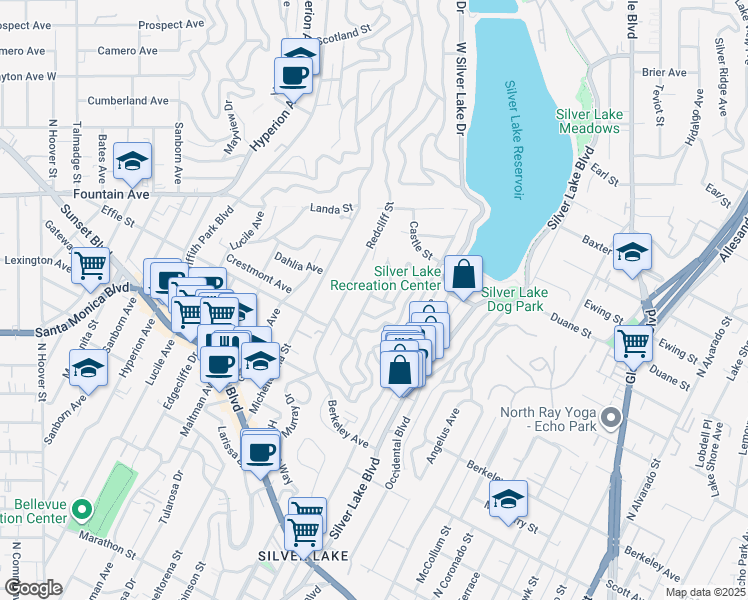 map of restaurants, bars, coffee shops, grocery stores, and more near 3124 Swan Place in Los Angeles