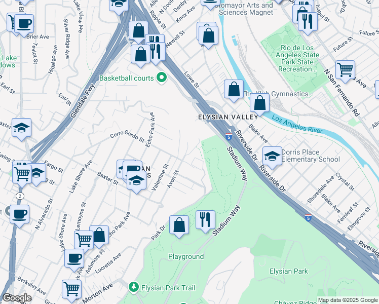 map of restaurants, bars, coffee shops, grocery stores, and more near 2328 Bard Street in Los Angeles