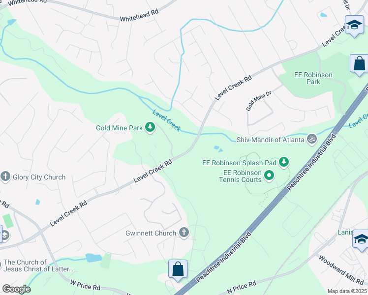 map of restaurants, bars, coffee shops, grocery stores, and more near 500 Level Creek Road in Sugar Hill