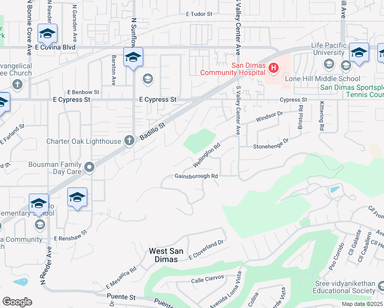 map of restaurants, bars, coffee shops, grocery stores, and more near 1717 Hampshire Court in San Dimas