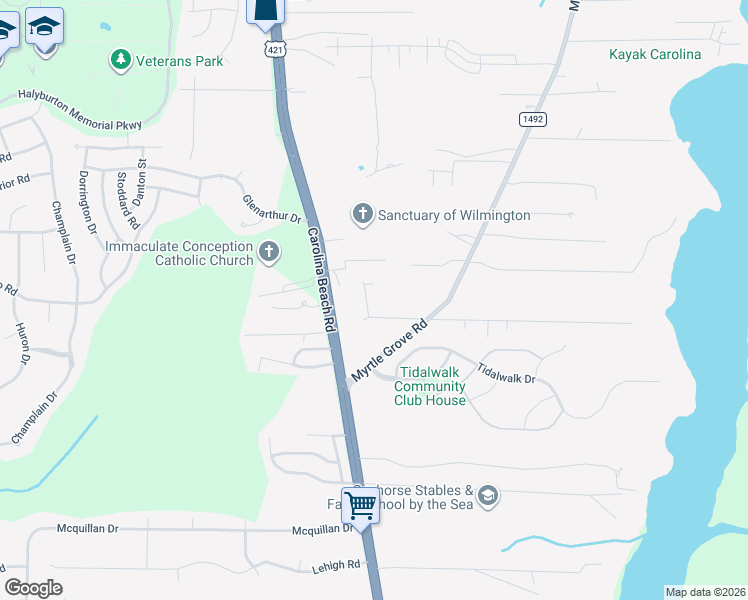 map of restaurants, bars, coffee shops, grocery stores, and more near 110 North Seaview Road in Wilmington