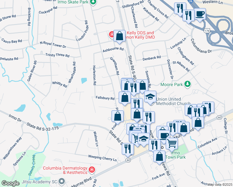 map of restaurants, bars, coffee shops, grocery stores, and more near 431 Friarsgate Boulevard in Irmo