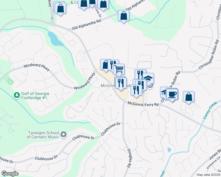map of restaurants, bars, coffee shops, grocery stores, and more near 340 Fieldstone Walk 300 in Alpharetta