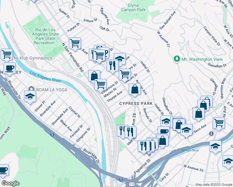 map of restaurants, bars, coffee shops, grocery stores, and more near 2659 Thorpe Avenue in Los Angeles