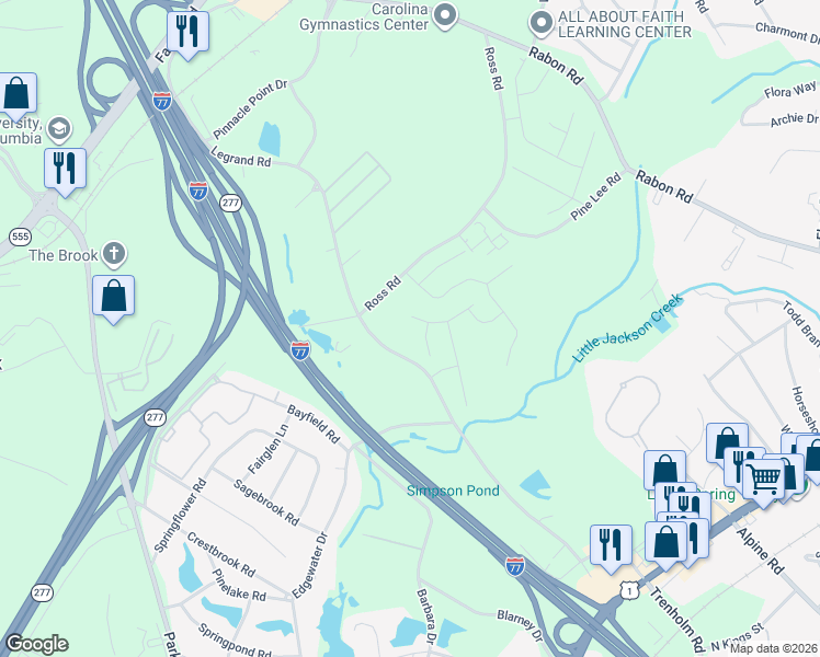 map of restaurants, bars, coffee shops, grocery stores, and more near 1861 Legrand Road in Columbia