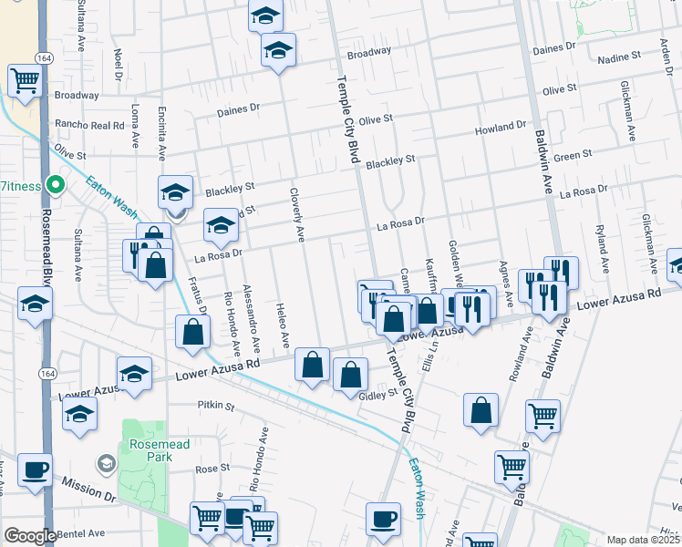 map of restaurants, bars, coffee shops, grocery stores, and more near 4941 Ardsley Drive in Temple City
