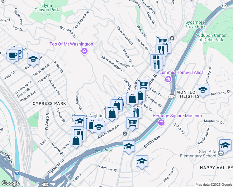 map of restaurants, bars, coffee shops, grocery stores, and more near 437 West Avenue 37 in Los Angeles