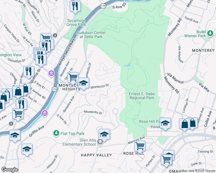 map of restaurants, bars, coffee shops, grocery stores, and more near 700 Montecito Drive in Los Angeles