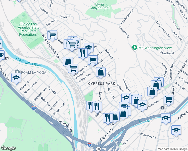 map of restaurants, bars, coffee shops, grocery stores, and more near 807 Cypress Avenue in Los Angeles