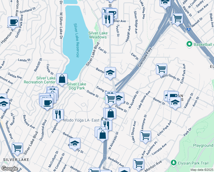 map of restaurants, bars, coffee shops, grocery stores, and more near in Los Angeles