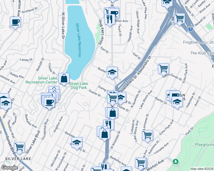 map of restaurants, bars, coffee shops, grocery stores, and more near 2234 1/2 Fargo Street in Los Angeles