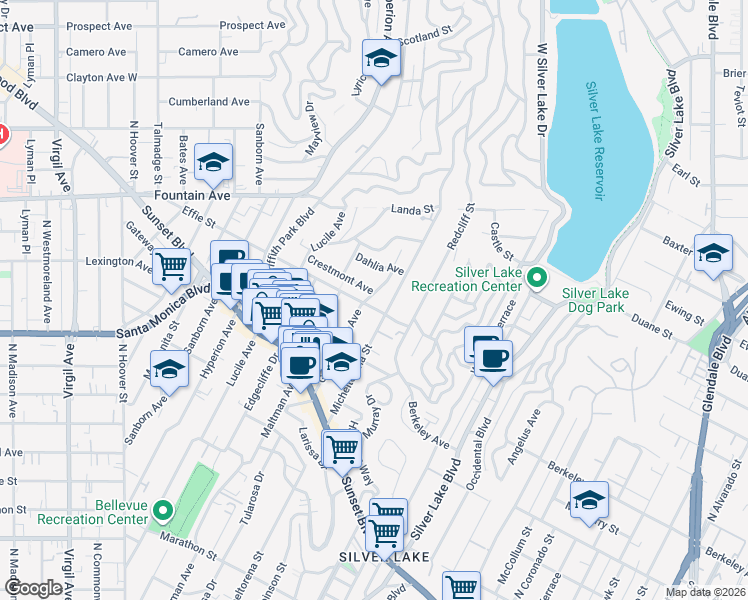 map of restaurants, bars, coffee shops, grocery stores, and more near in Los Angeles