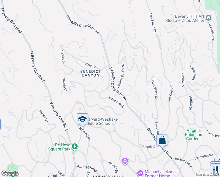 map of restaurants, bars, coffee shops, grocery stores, and more near 1154 Hilary Lane in Beverly Hills