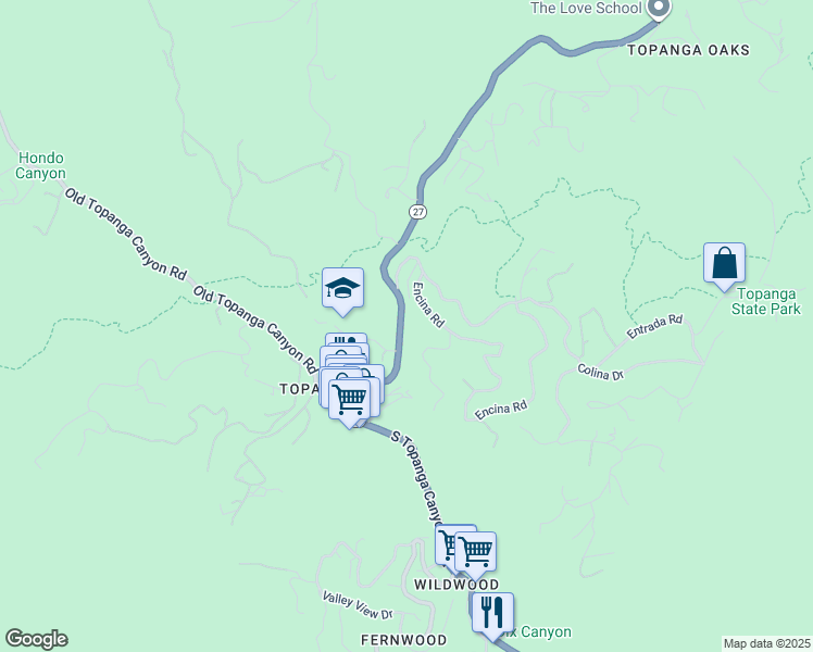 map of restaurants, bars, coffee shops, grocery stores, and more near in Topanga