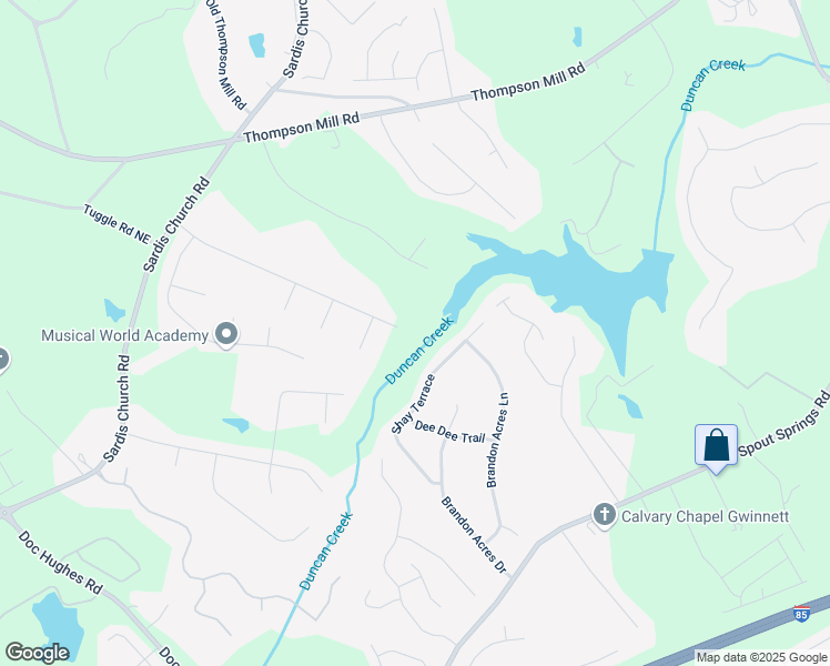 map of restaurants, bars, coffee shops, grocery stores, and more near 2540 Wyndham Park Drive Northeast in Buford