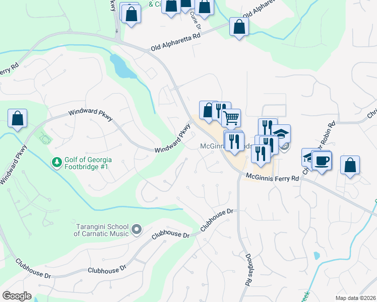 map of restaurants, bars, coffee shops, grocery stores, and more near 1245 Greatwood Manor in Alpharetta