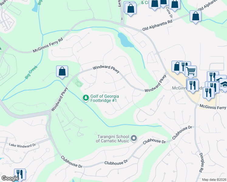 map of restaurants, bars, coffee shops, grocery stores, and more near 4095 Walnut Creek Trail in Alpharetta