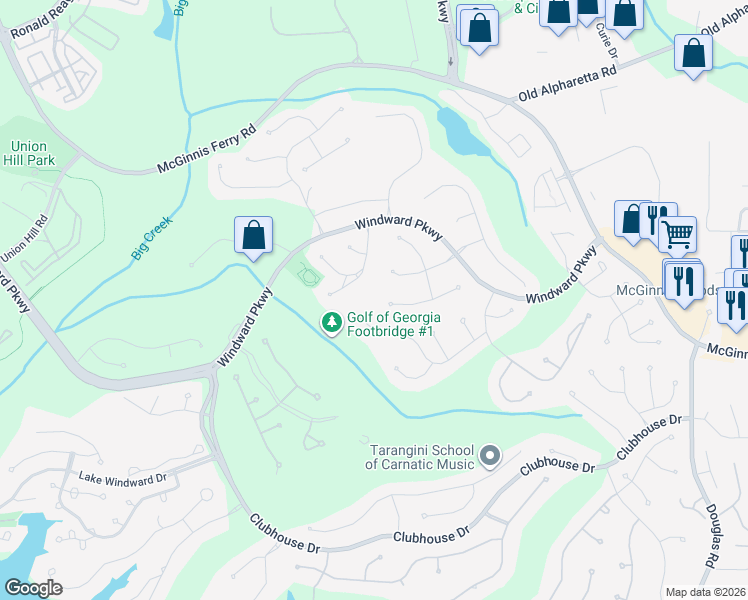 map of restaurants, bars, coffee shops, grocery stores, and more near 5045 Walnut Creek Trail in Alpharetta