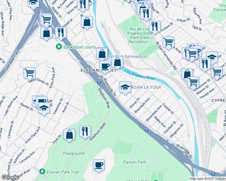 map of restaurants, bars, coffee shops, grocery stores, and more near 2334 Birkdale Street in Los Angeles