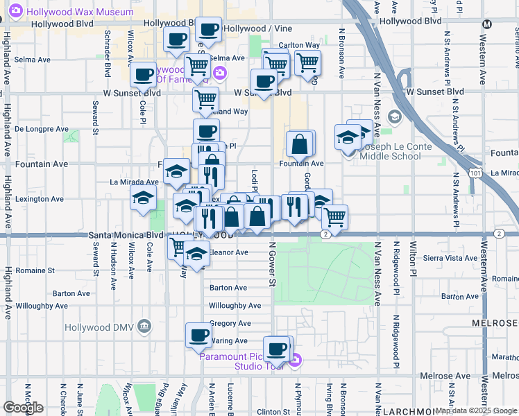 map of restaurants, bars, coffee shops, grocery stores, and more near 1144 Lodi Place in Los Angeles