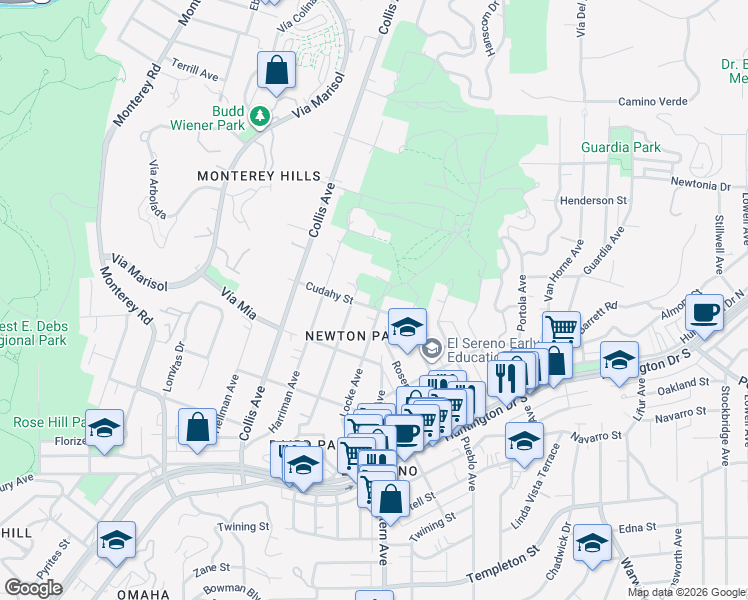 map of restaurants, bars, coffee shops, grocery stores, and more near 3907 Locke Avenue in Los Angeles